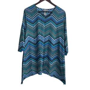 Catherines Women Tunic Top 1X Gem Detail‎ Casual Stretch Lagenlook Office Travel